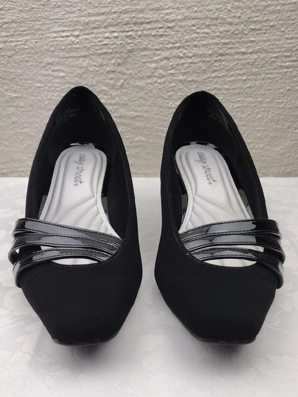 Easy Street Black Quality Man Made Materials Square Toe Block Heel Slip On Pumps